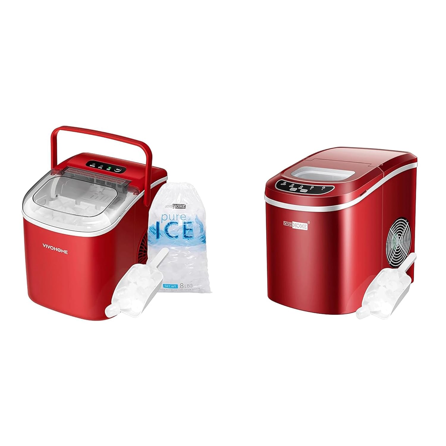 VIVOHOME Electric Portable Compact Countertop Automatic Ice Cube Maker Machine Red with Handle with VIVOHOME Electric Portable Compact Countertop Automatic Ice Cube Maker Machine Red