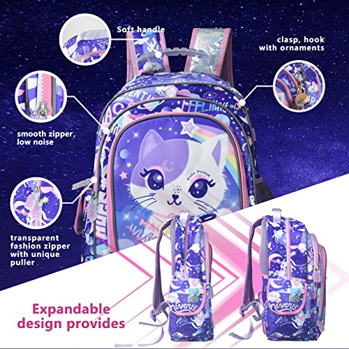 Girls Backpack 16 Inch Kids Backpacks For Girls Cute Cat Backpack For Girls Kawaii Light Purple Backpack For Preschool Elementary Kindergarten Large Capacity #TOP3