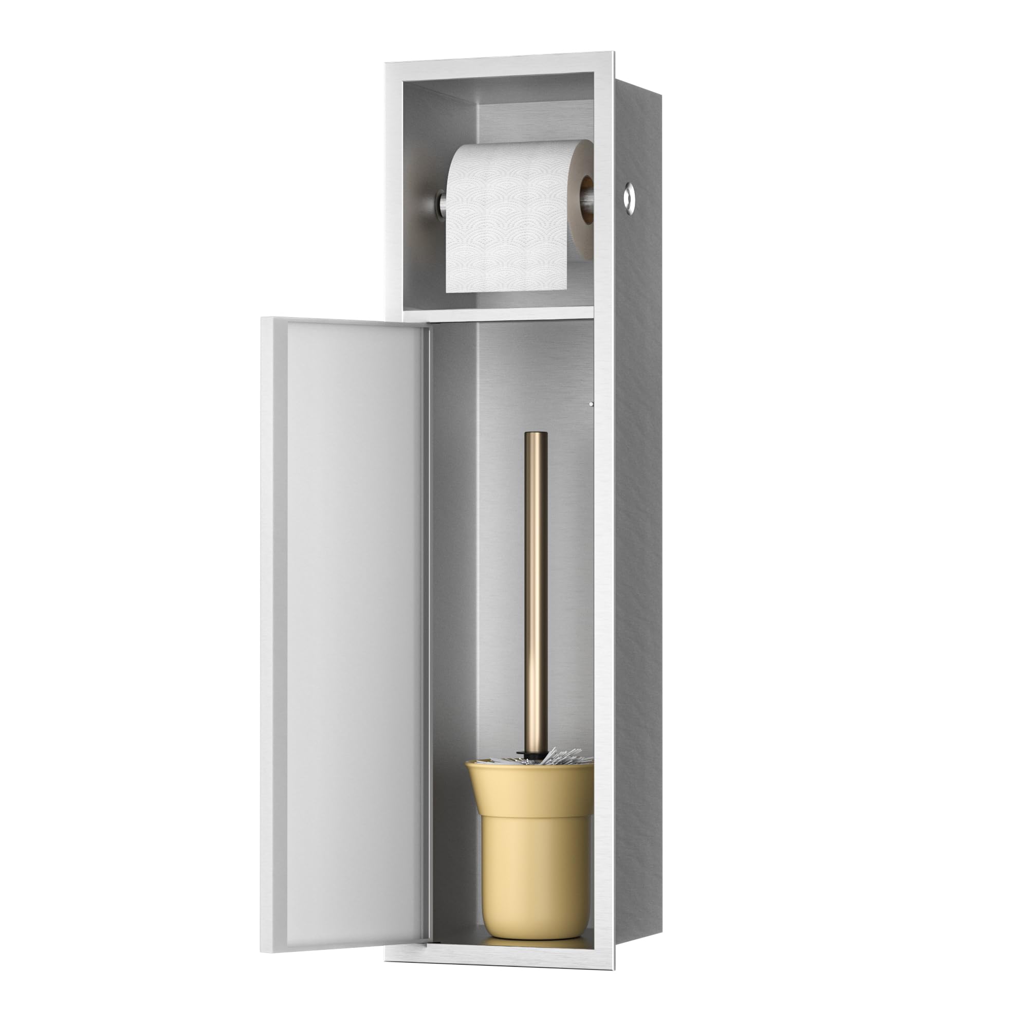 Bernkot Flush-Mounted Toilet Paper Holder, Stainless Steel, Flush-Mounted Toilet Cabinet Module, Toilet Paper Storage, 66 x 18 cm, Brushed