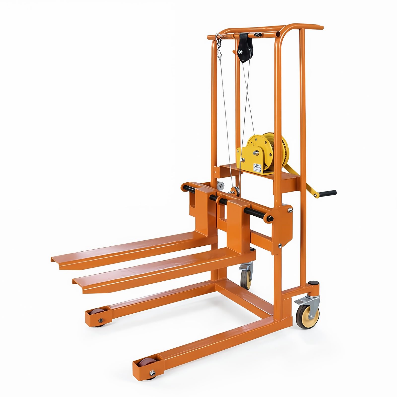 Xumh2024-3 Adjustable Fork Pallet Truck Hand Crank Stacker 200kg Swivel Caster Fork Truck for Workshop Transport Loading