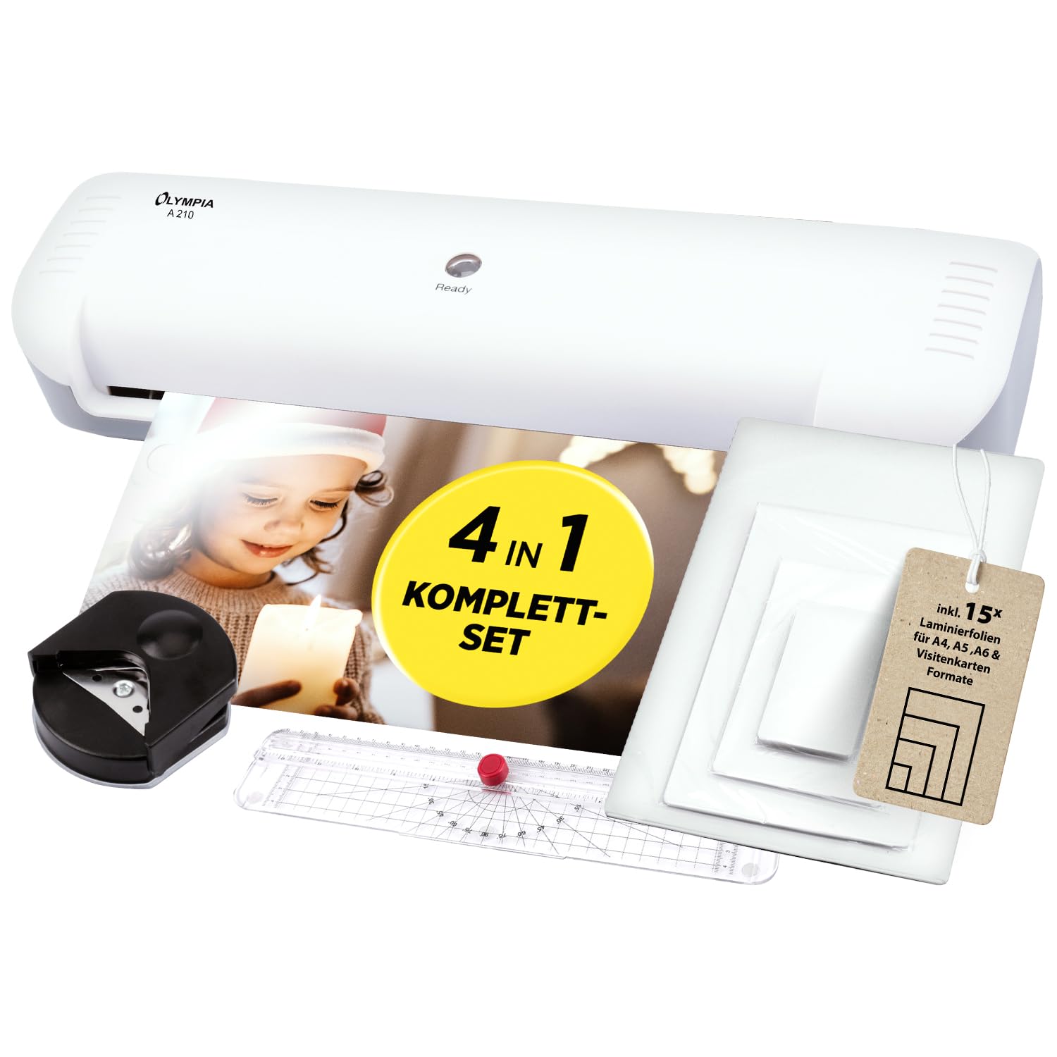 Olympia Laminatrice A210 4 In 1 | Kit Di Laminazione A4 | Quasi In Processo Di Riscaldamento | Plastificatrice, Taglierina E Arrotondatore Angolare, Ideale Per Ufficio, Scuola E Casa - Foto 12