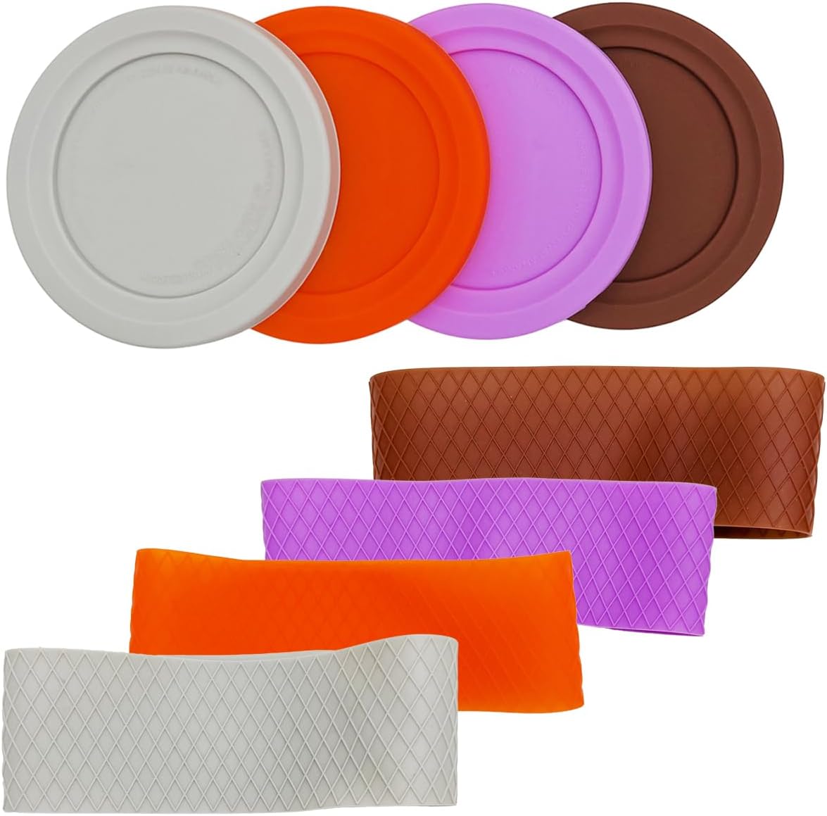 Replacement Silicone Lids and Sleeves to keep cold, Compatible with Container of Ninja Creami Ice Cream Maker, Model: NC301, NC300, NC299AMZ Series. (Pink/Yellow/Blue/Green)