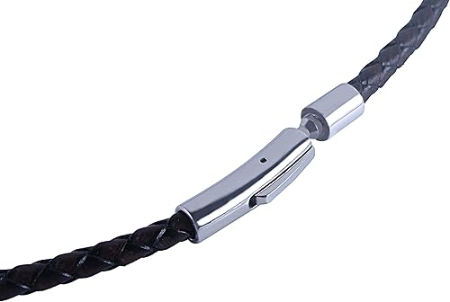 KONMAY Collar con colgante de cuero trenzado, unisex, para adultos, cadena de acero inoxidable, estilo de cuero rústico