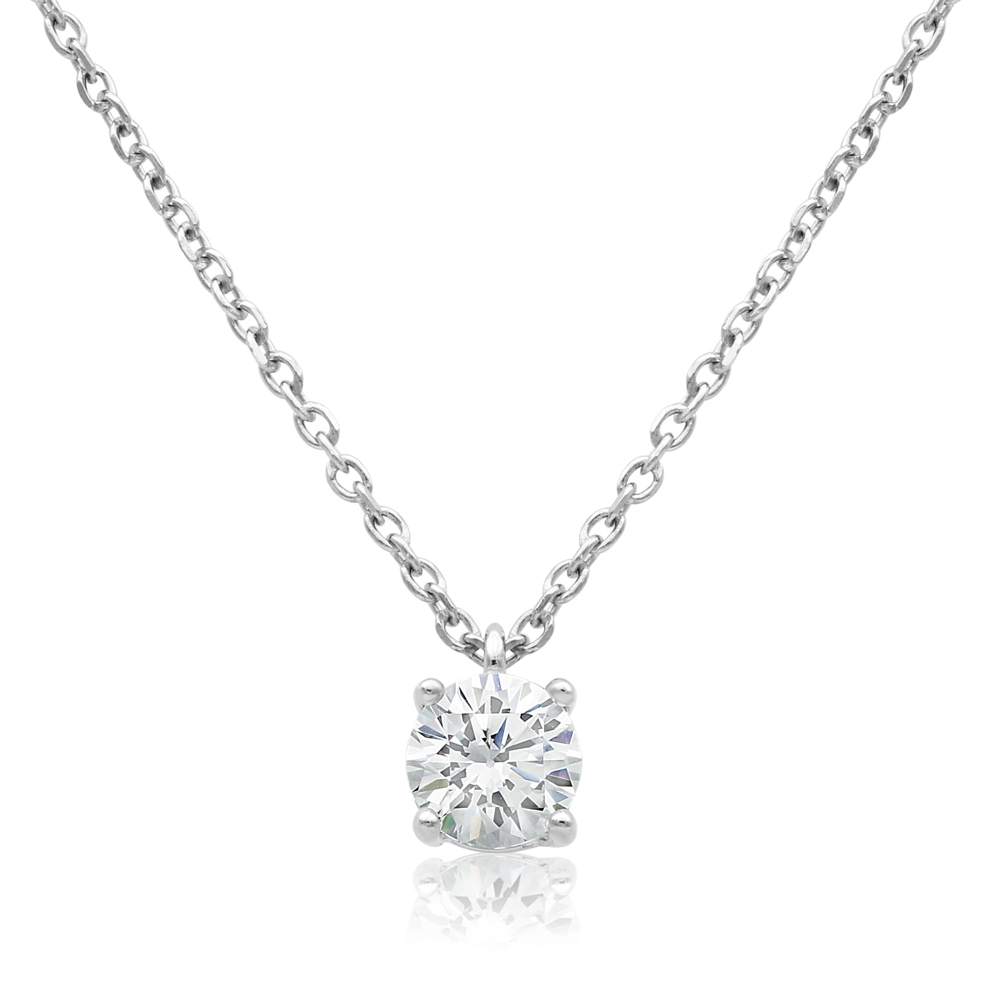 Aka Gioielli ® Light Point Necklace in Rhodium-plated 925 Silver with 5mm Cubic Zirconia Stone Choker for Women adjustable length