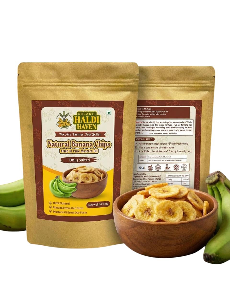 Organic Haldi Haven Natural Banana Chips | Fried in Pure Mustard Oil | Only Salted | Crunchy & Traditional Snack | No Artificial Flavours | 100g-image-11