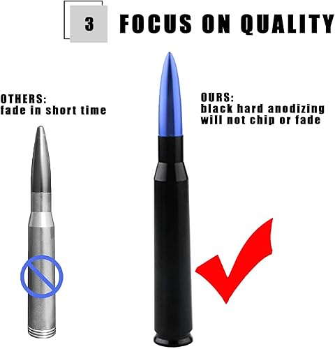 Miniatura 6 de Pack-1 Antena de bala para automóvil, antena de camión para Ford F150 Wrangler, Jeep Chevrolet, accesorios de camiones de alta resistencia (azul)