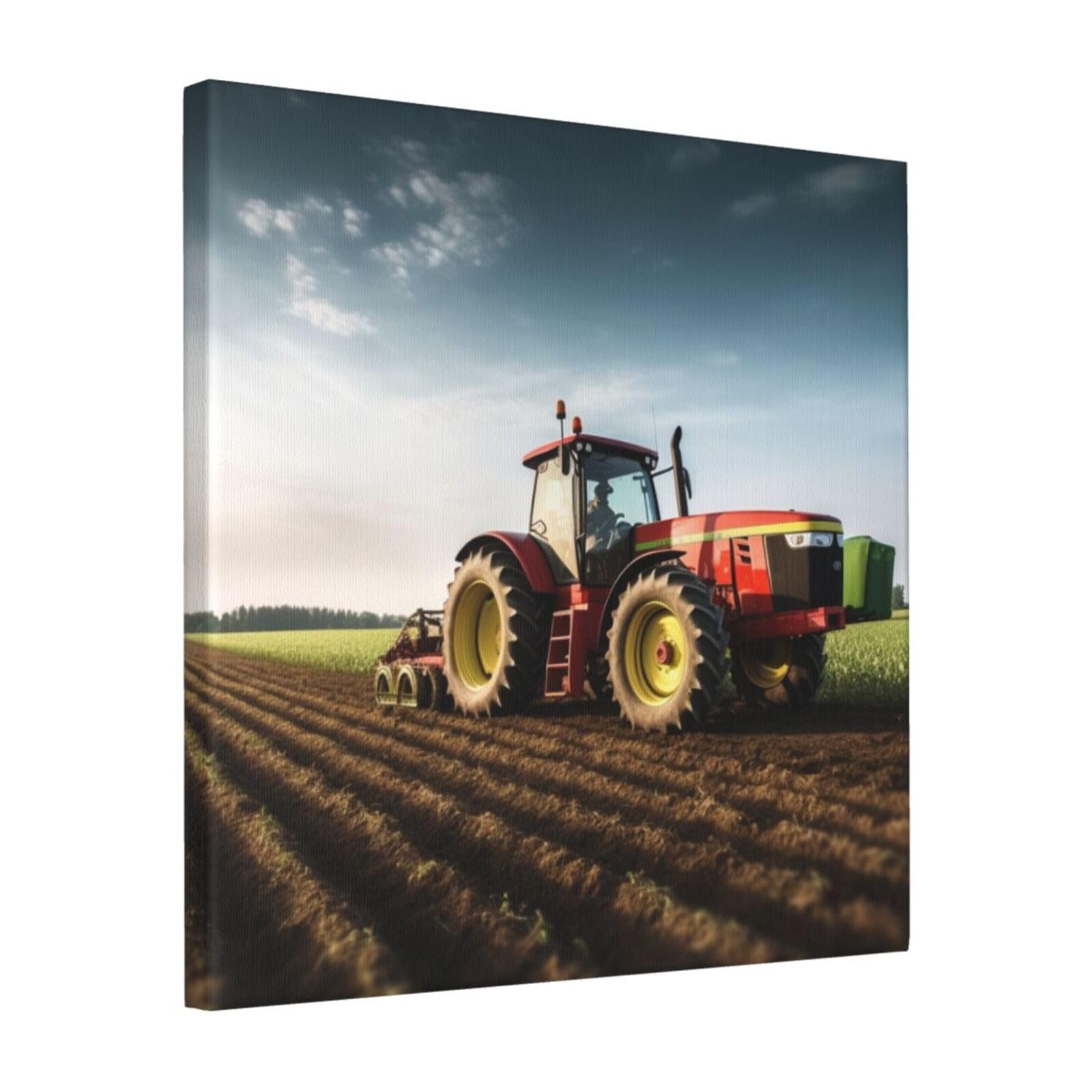 KLOPH Tractor farm Canvas Wall Art for Living Room 16"x16" Modern Artwork Painting for Bathroom Hanging Canvas Prints Aesthetic Wallart for Bedroom Kitchen Office Wall Decor
