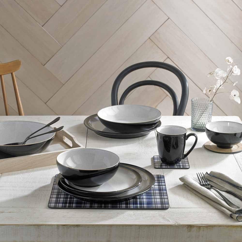 Denby Elements Black Dinnerware Set - 4/12 Piece Ceramic Tableware - Dishwasher & Microwave Safe - 4 Dinner Plates, 4 Medium Plates, 4 Cereal Bowls