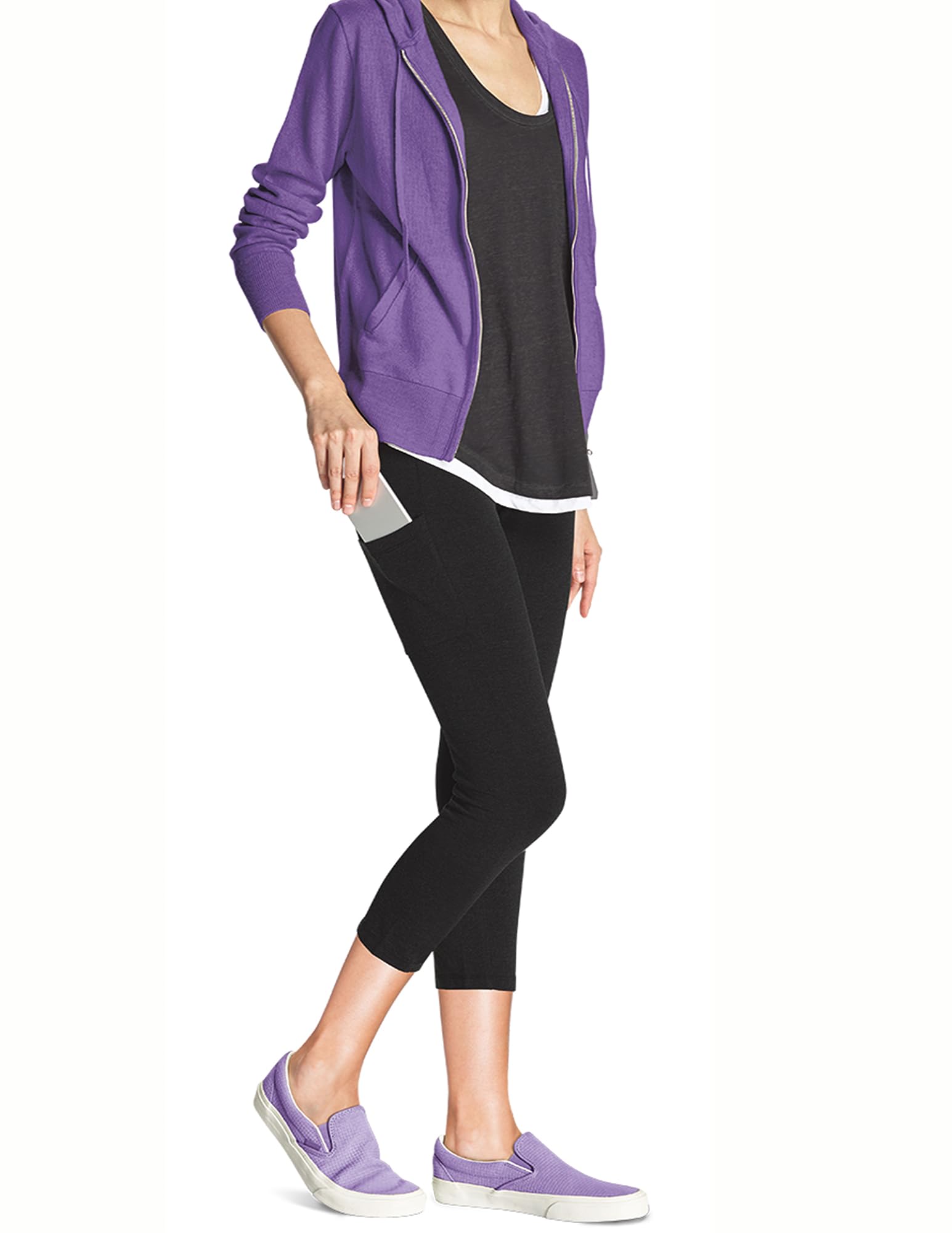 No nonsense Womens Soft Cotton Capri Leggings with Side Pockets Workout Stretch Pull On Pants