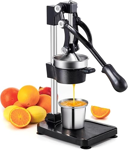 Miniatura 10 de Exprimidor de Hierro Fundido Prensa Manual para Limón Granada Lima Frutas Cítricas con Taza de Acero Inoxidable, Prensa Exprimidora Manual de Negro
