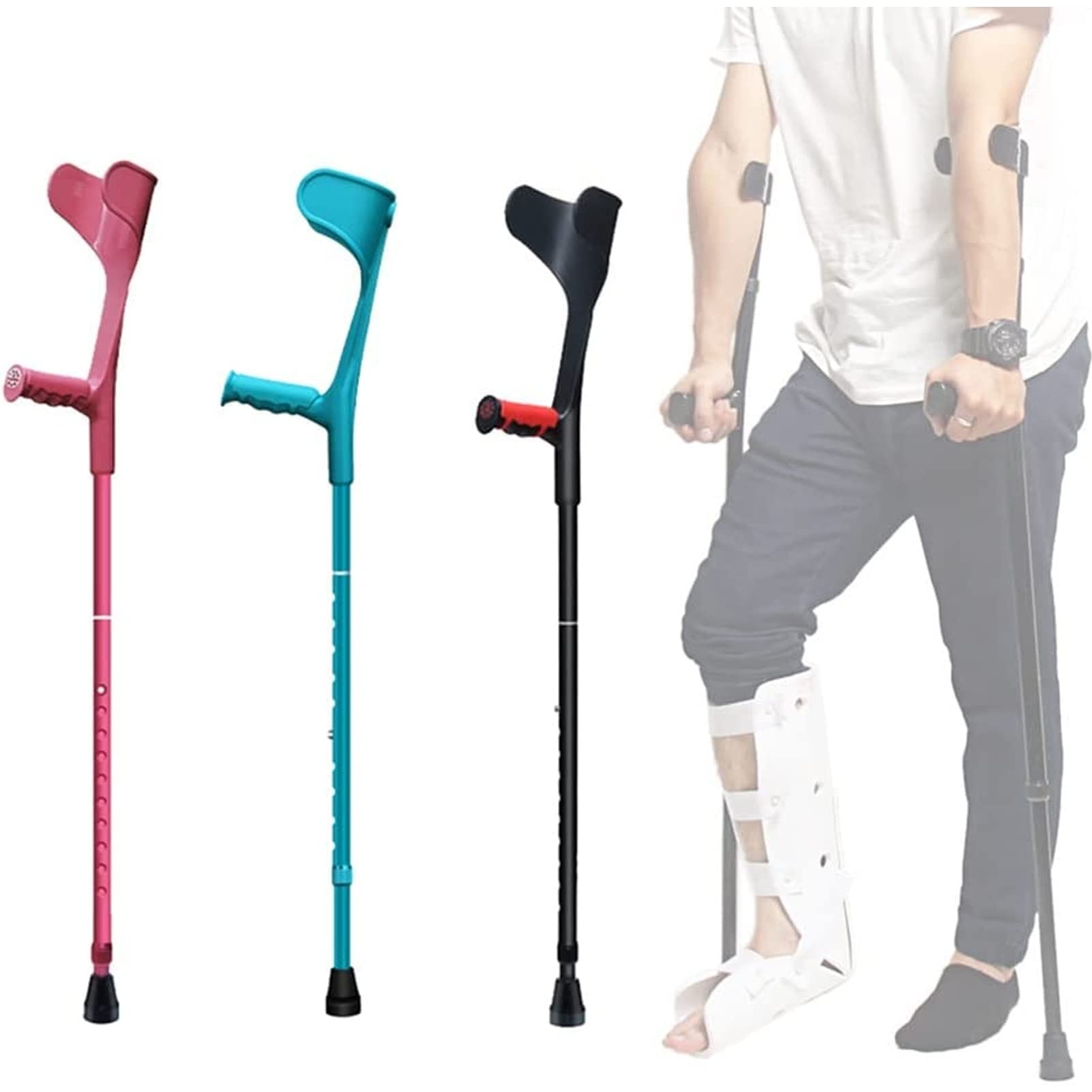 Stampella per Avambraccio per Adulti (2 unità), Stampelle Canadesi Ergonomico in Alluminio Pieghevole, Stampella Ortopedica Regolabile, per Anziani Disabili (Color : Black)