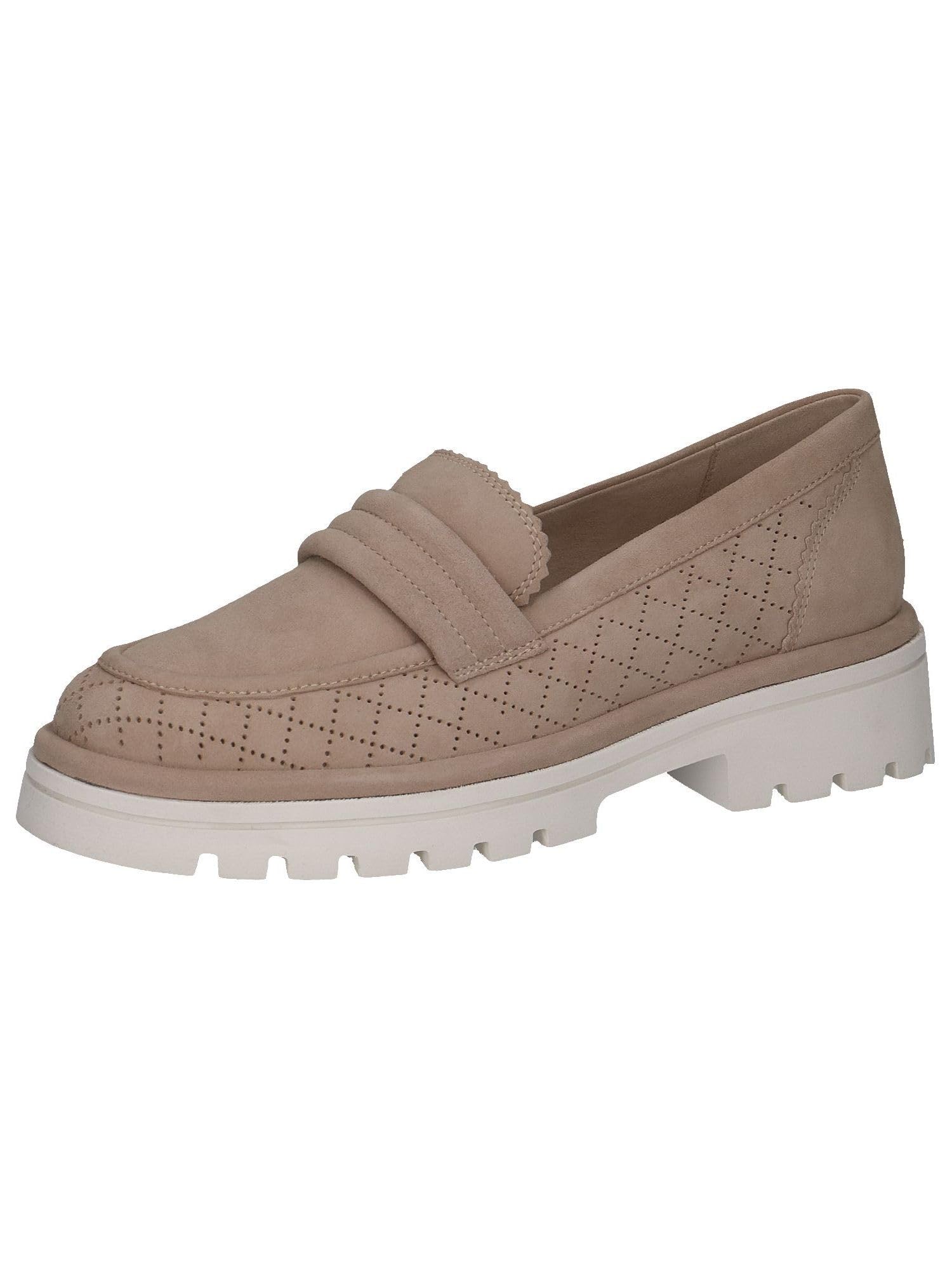 CAPRICE Women's Leather Loafers with Block Heel, Beige (Sand Suede), 7.5 UK