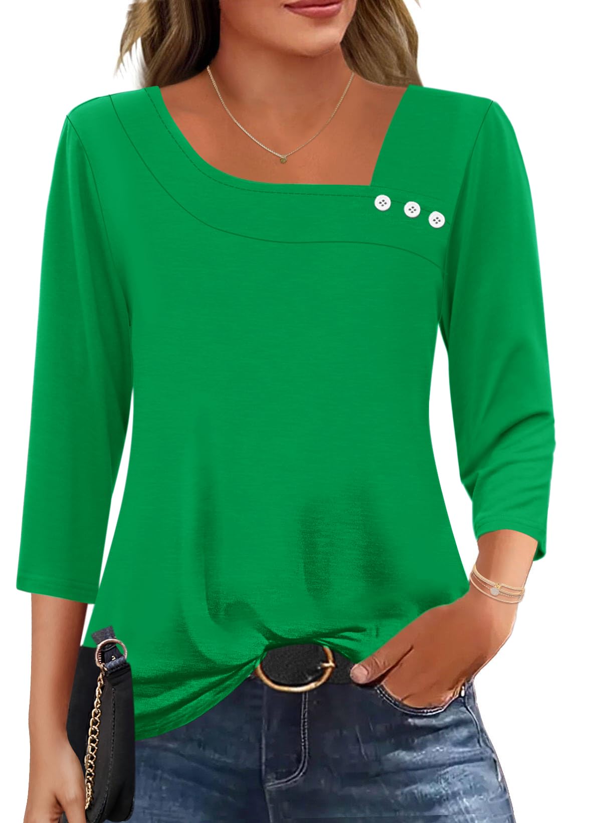 LOMON Womens 3/4 Length Sleeve T Shirts Asymmetrical Neck Tops Business Blouses for Women Fashion 2026