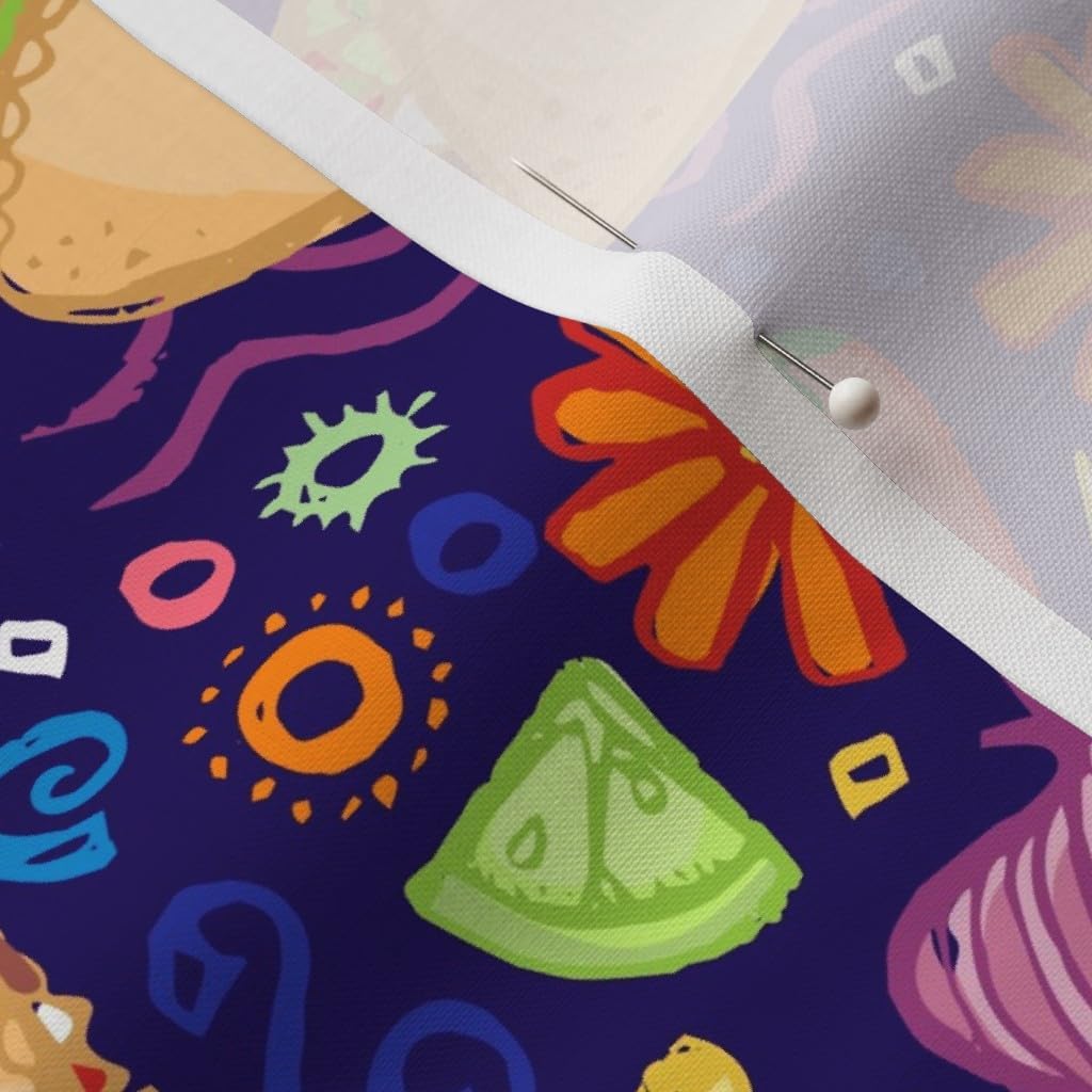 Spoonflower Fabric - Taco Fiesta Tacos Avocado Mexican Food Burritos Blue Flowers Party Printed on Petal Signature Cotton Fabric by The Yard - Sewing Quilting Apparel Crafts Decor