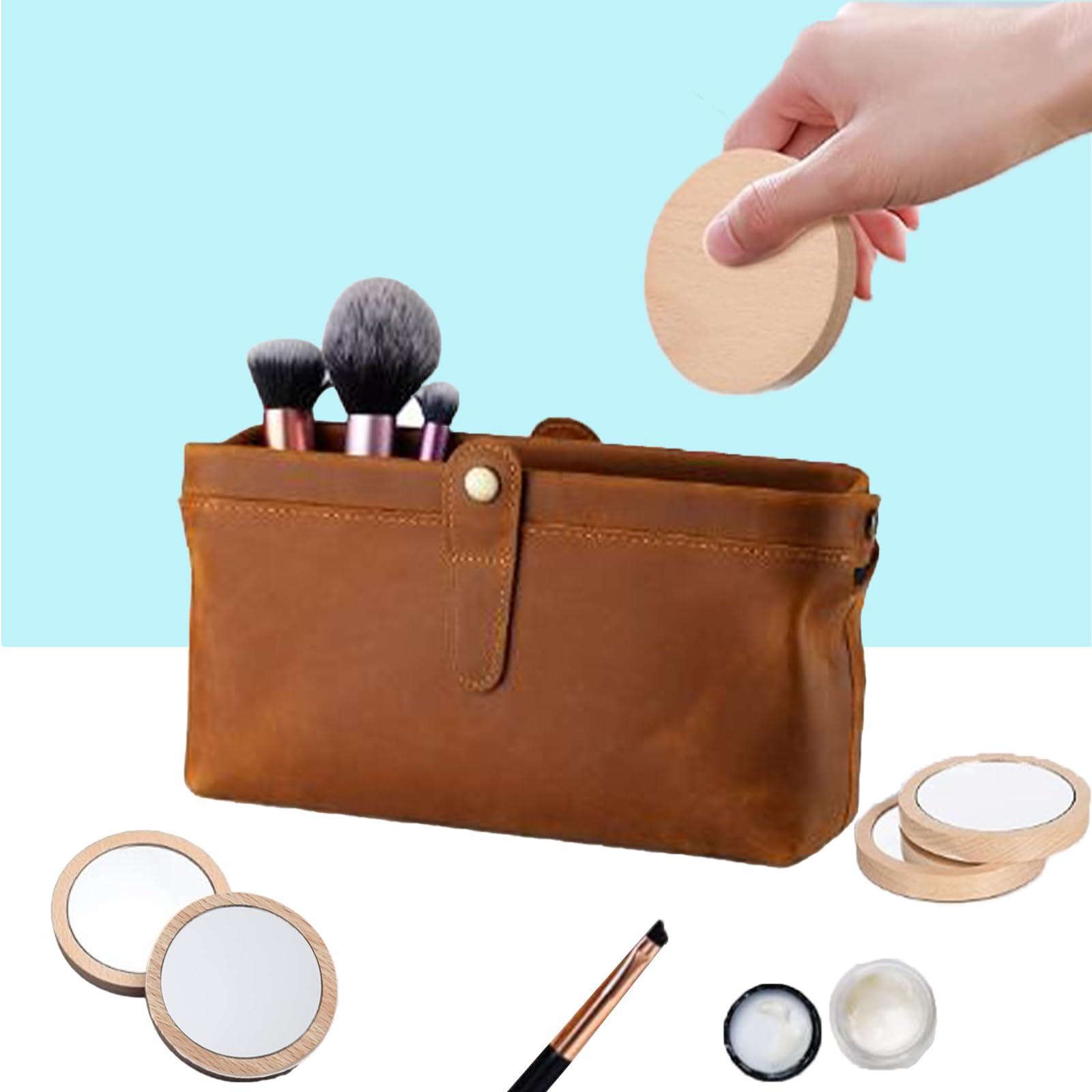 10 pezzi Specchio Rotondo Piccolo, Specchi per il Trucco Specchi Portatili, per Uso Quotidiano, Trucco, Viaggi (Colore del Legno)