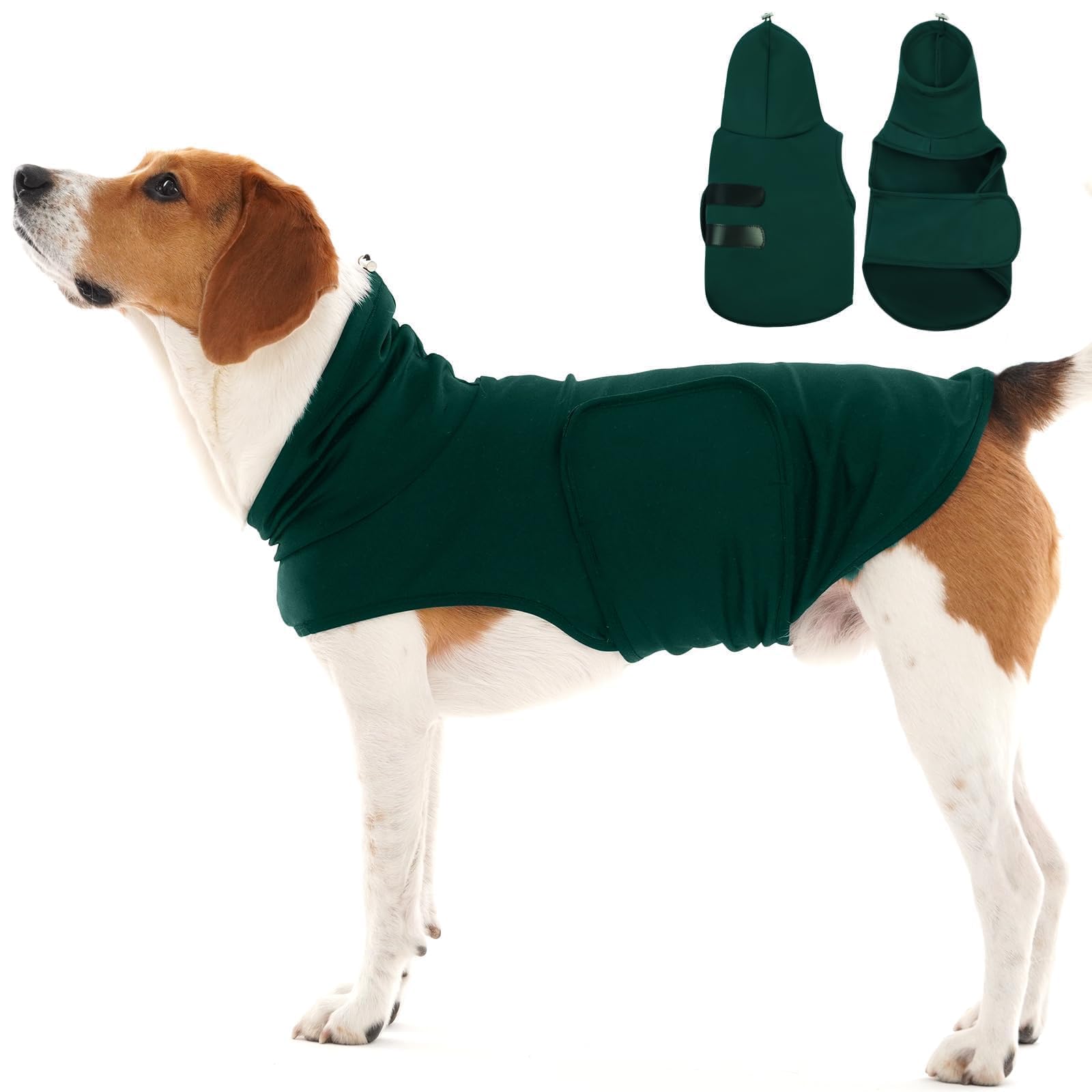 Large Anxiety Shirt for Medium Dogs with Adjustable Chest | Fireworks Calming Vest with Hood Neck Wraps,Anxiety Relief for Separation,Breathable Soft for All-Seasons(DarkGreen)