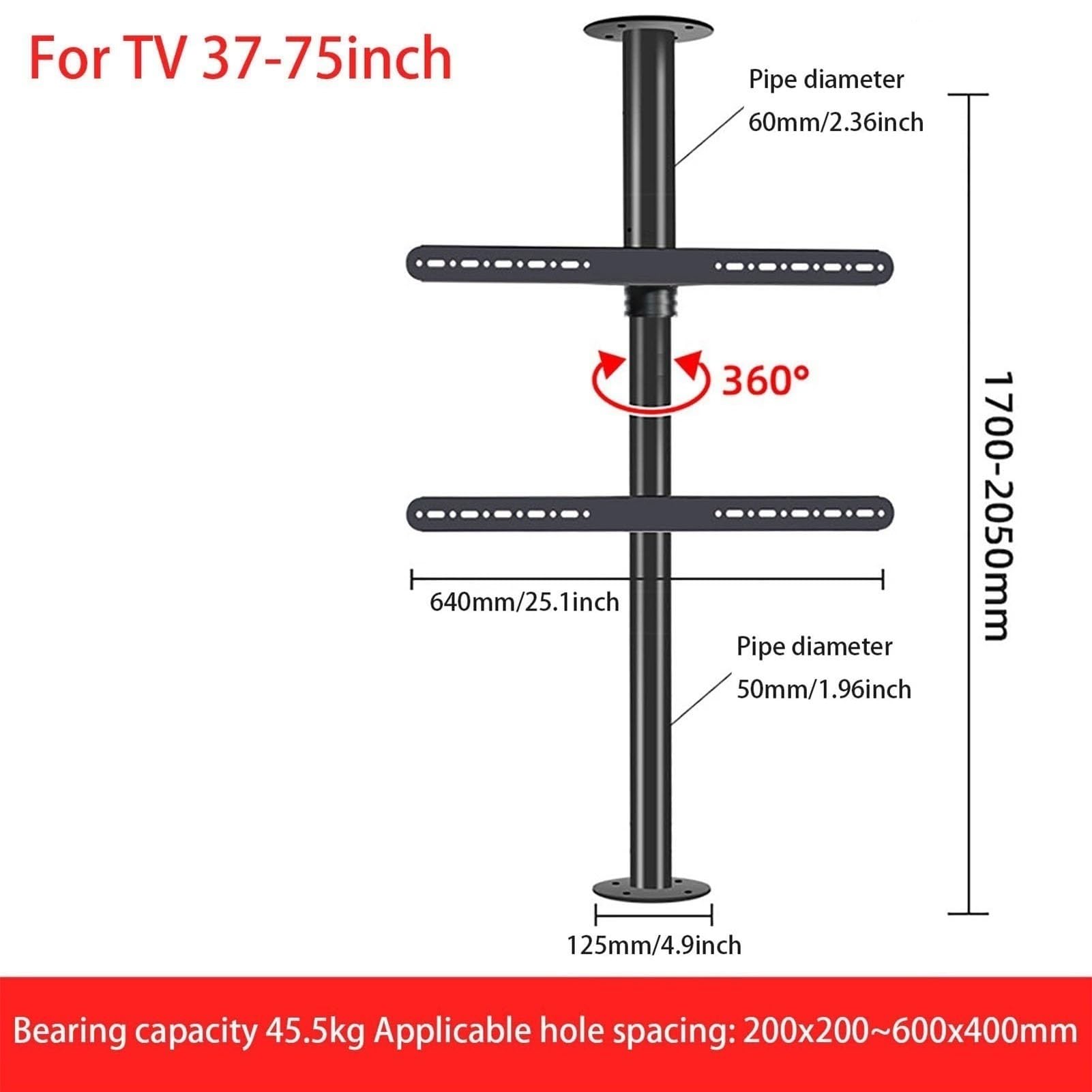 Supporto Da Soffitto Per TV Orientabile Con Inclinazione Regolabile - TV LCD Telaio Girevole A 360 Gradi Supporto Da Pavimento Staffa Girevole Per Parete Divisoria Base Girevole Per Mobile TV(170-205c