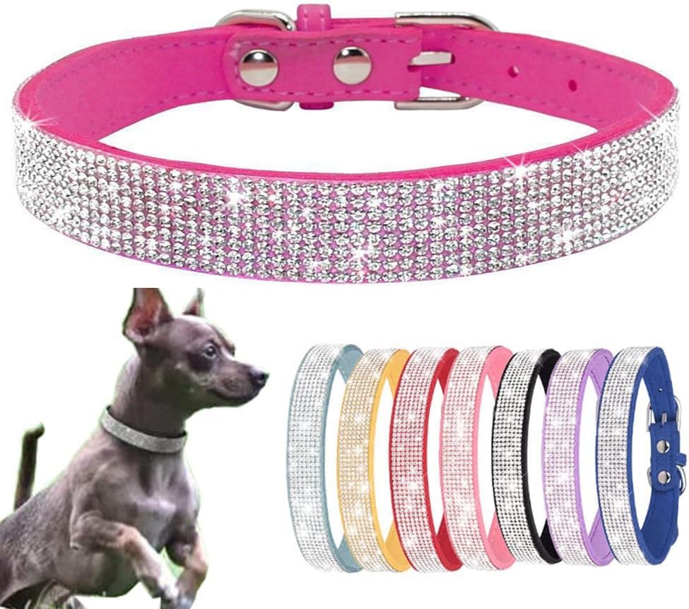 Small Dog Collar, Bling Rhinestone Diamond Fancy Crystal Glitter Pretty Jewel Pet Puppy Collars for XXS XS Small Medium Large Breed Girl Female Dogs