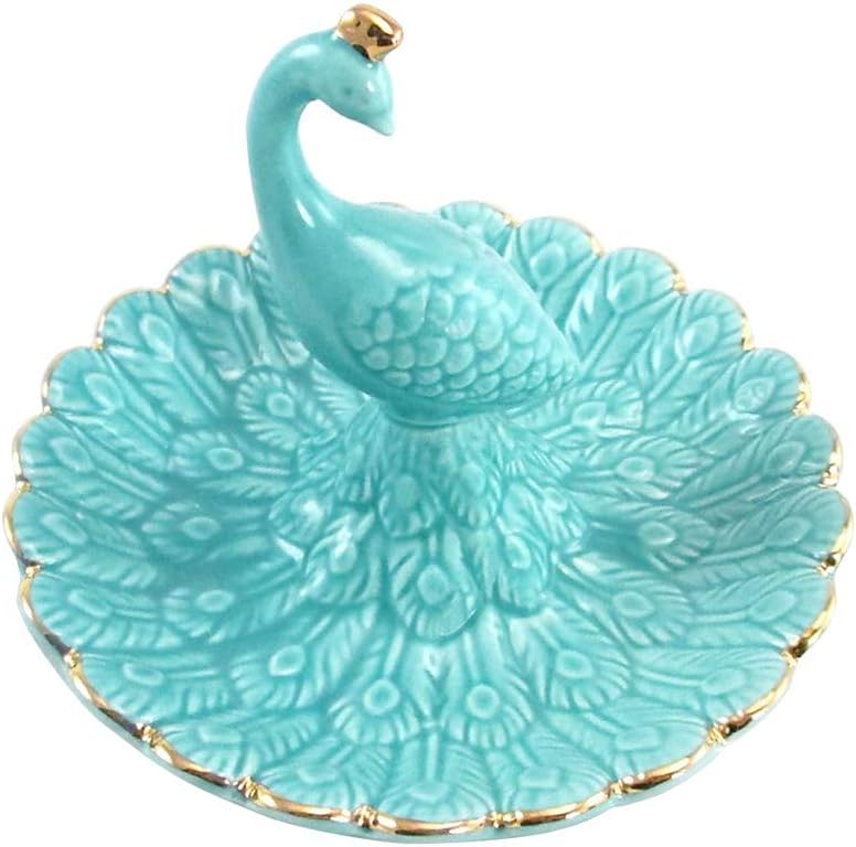 LEPENDOR Peacock Ceramic Jewelry Tray Ring Holder Trinket Dish Necklace Earrings Rings Jewelry Organizer Display Jewelry Trinket Holder Home Decoration - Image 4