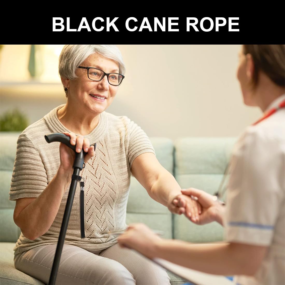 Paquete de 2 muñequeras para bastones de caminar, correa de bastón negro, accesorios para caminar, correa de muñeca
