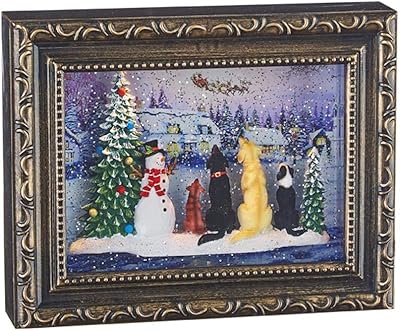 Raz 9.75 Inch Dogs Watching Santa Lighted Water Picture Frame