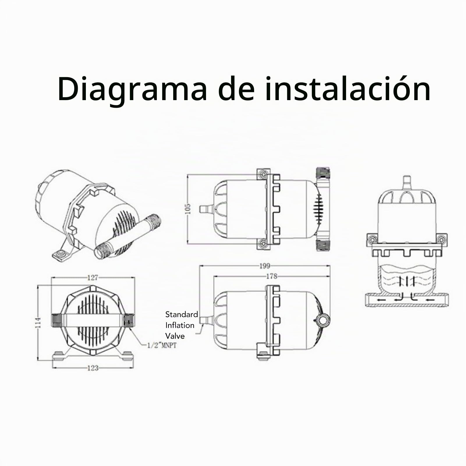 Tanque Acumulador de 1 Litro - Tanque de Presión de Agua Prepresurizada con Puerto de 1/2 MNPT para Remolque de Viaje en Barco Máximo 125 PSI