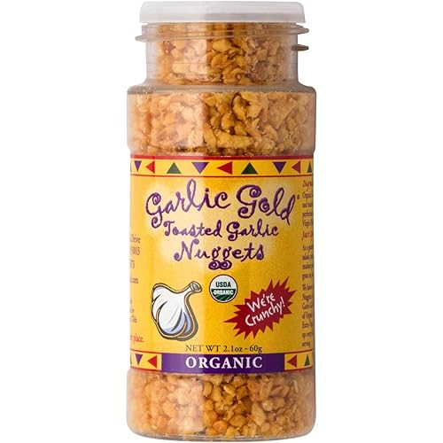 Miniatura 5 de Garlic Gold Nuggets, Gránulos de condimentos orgánicos tostados por USDA, sin sodio y sin MSG, tarro coctelera vegano de 2.1 onzas