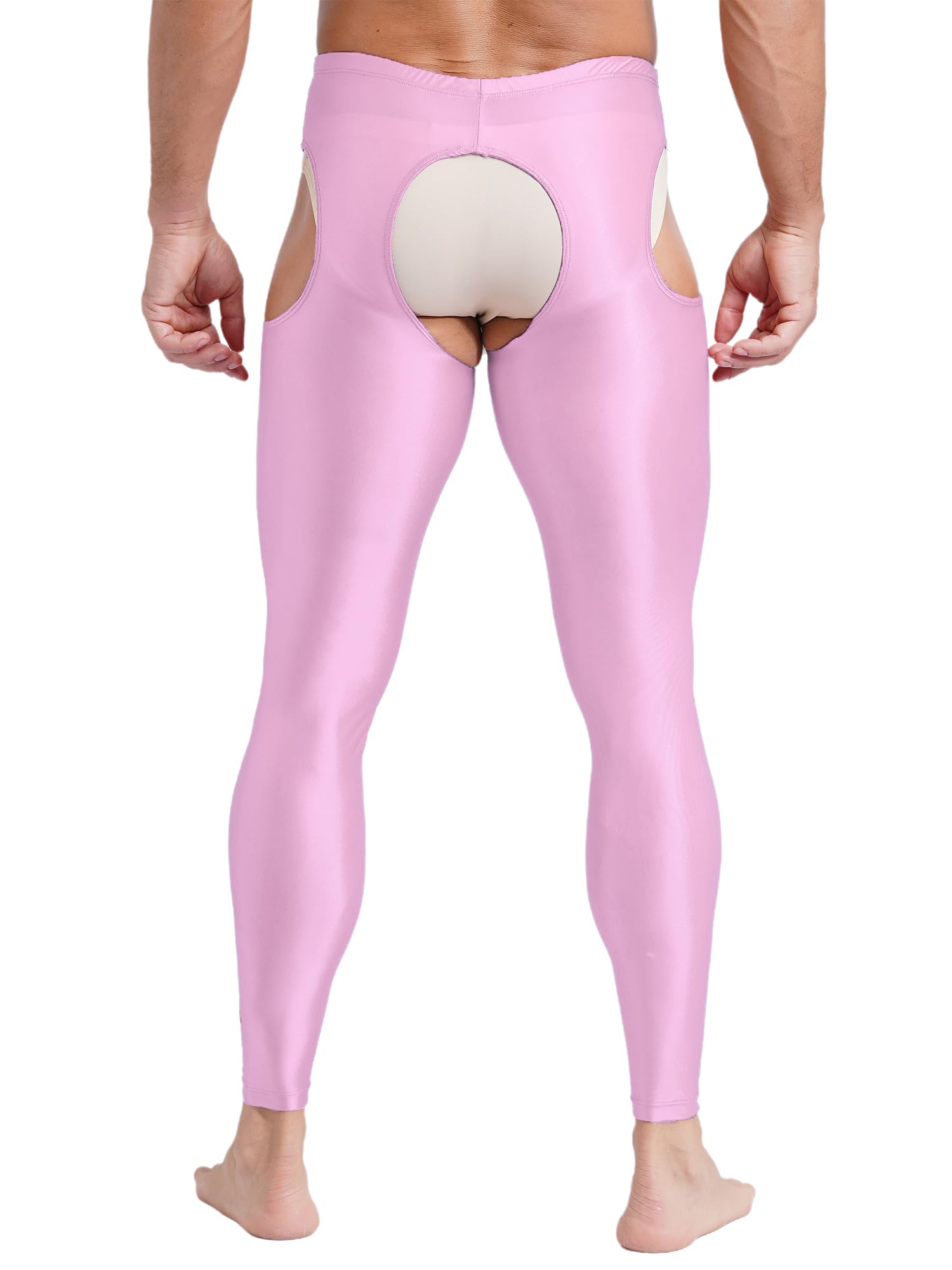 Vxuxlje Men's Oil Shiny Open Crotch Leggings High Waist Cut Out Leggings Compression Pants