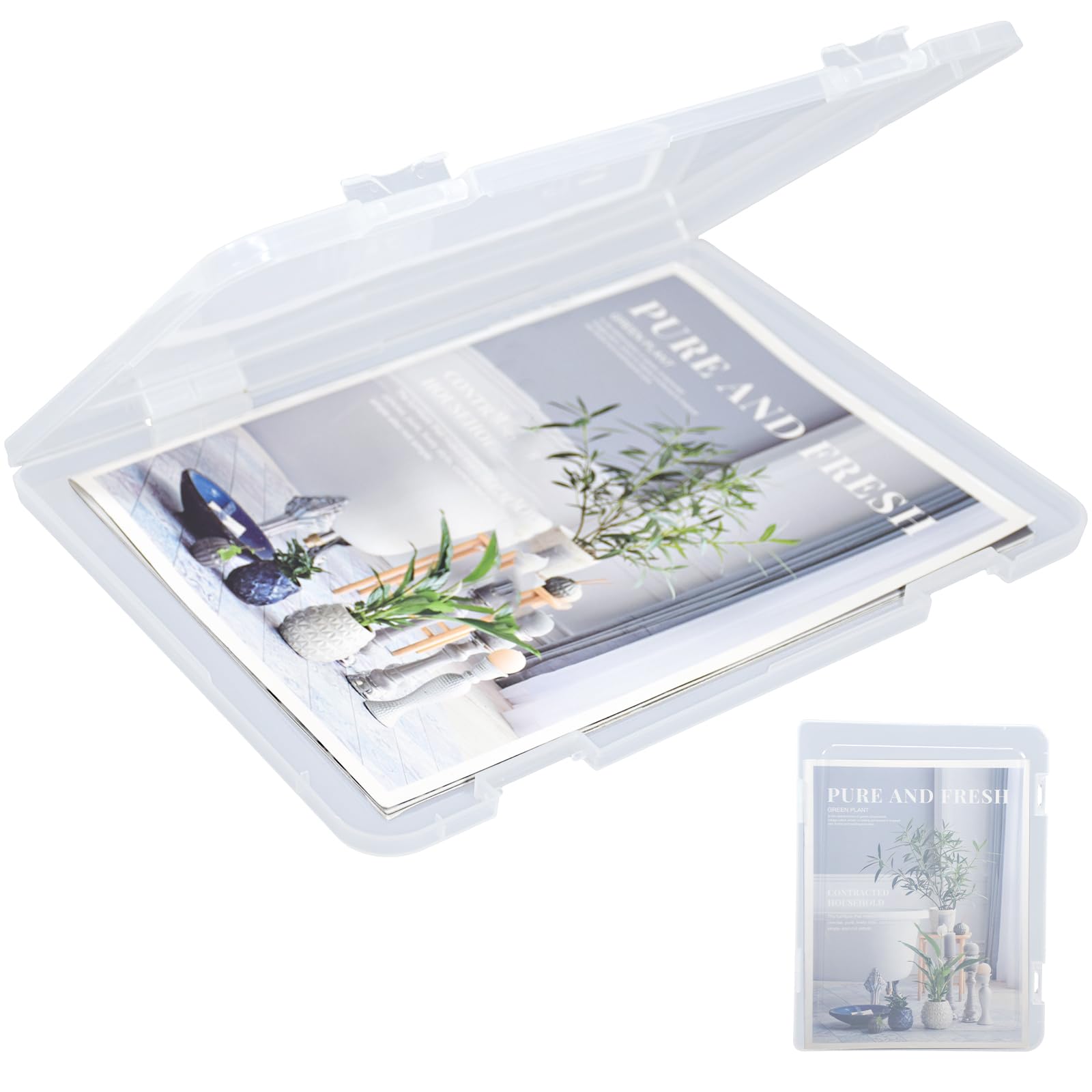 Elezeal A4 Paper Holder Portable File Box Clear Plastic Document Case Waterproof Dustproof PP Storage Folder Magazine Filing Organizer Office/School Supplies(1-Pack-Clear-Updated)