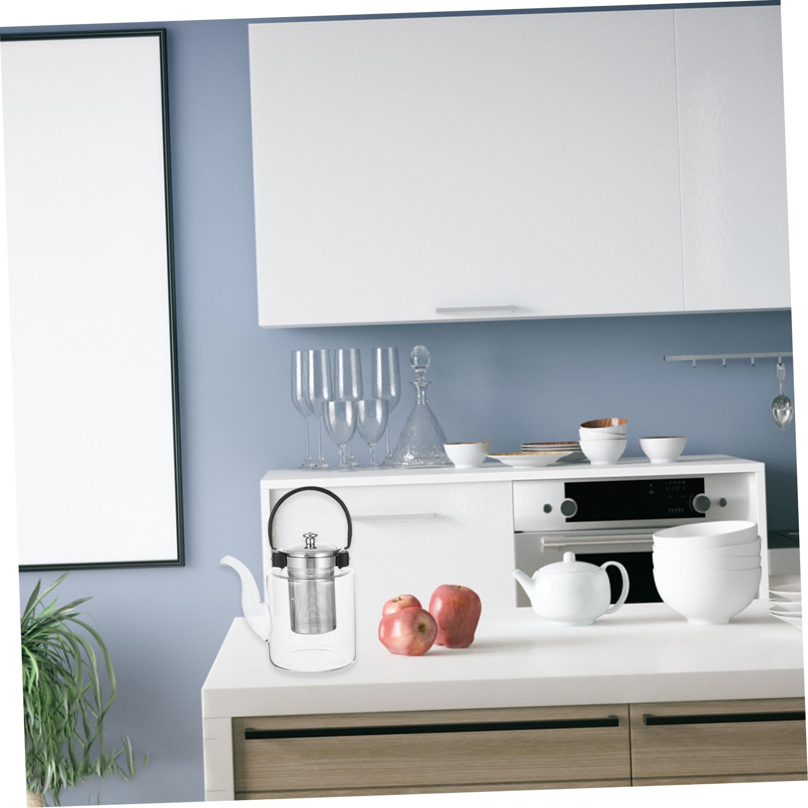 Mobestech Transparente Teekanne aus Glas mit Siebeinsatz Glas Wasserkocher für Tee Filterteekanne für Zuhause und Büro