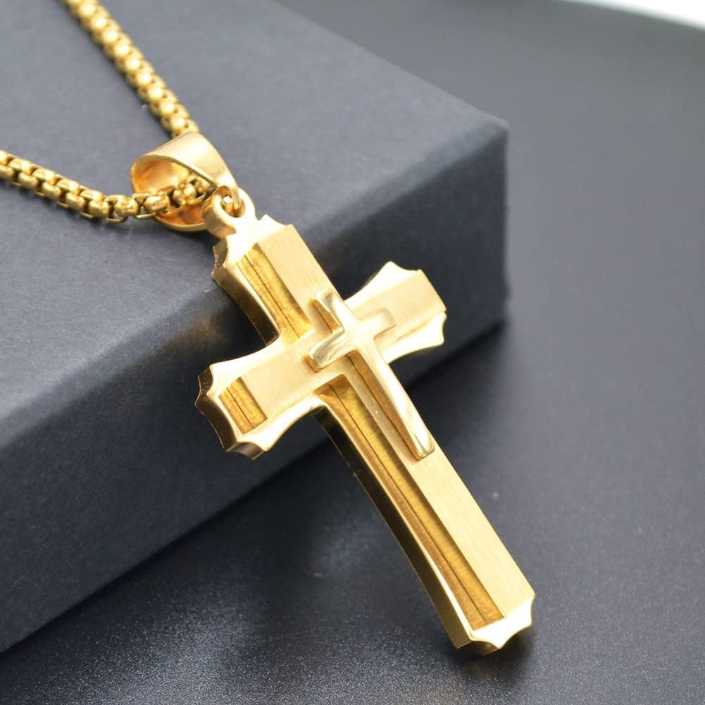 OLEVS Men's Cross Pendant Necklace Large Stainless Steel Cross Pendant Necklace for Men Women - Image 2