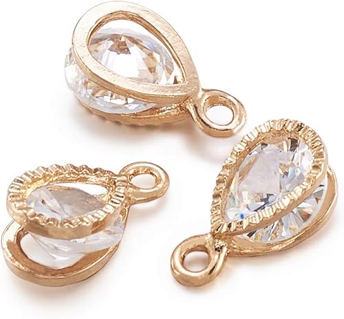 Miniatura 2 de Beadthoven - Dijes con circonita cúbica y aleación de oro KC para hacer joyería y accesorios colgantes, 100 unidades