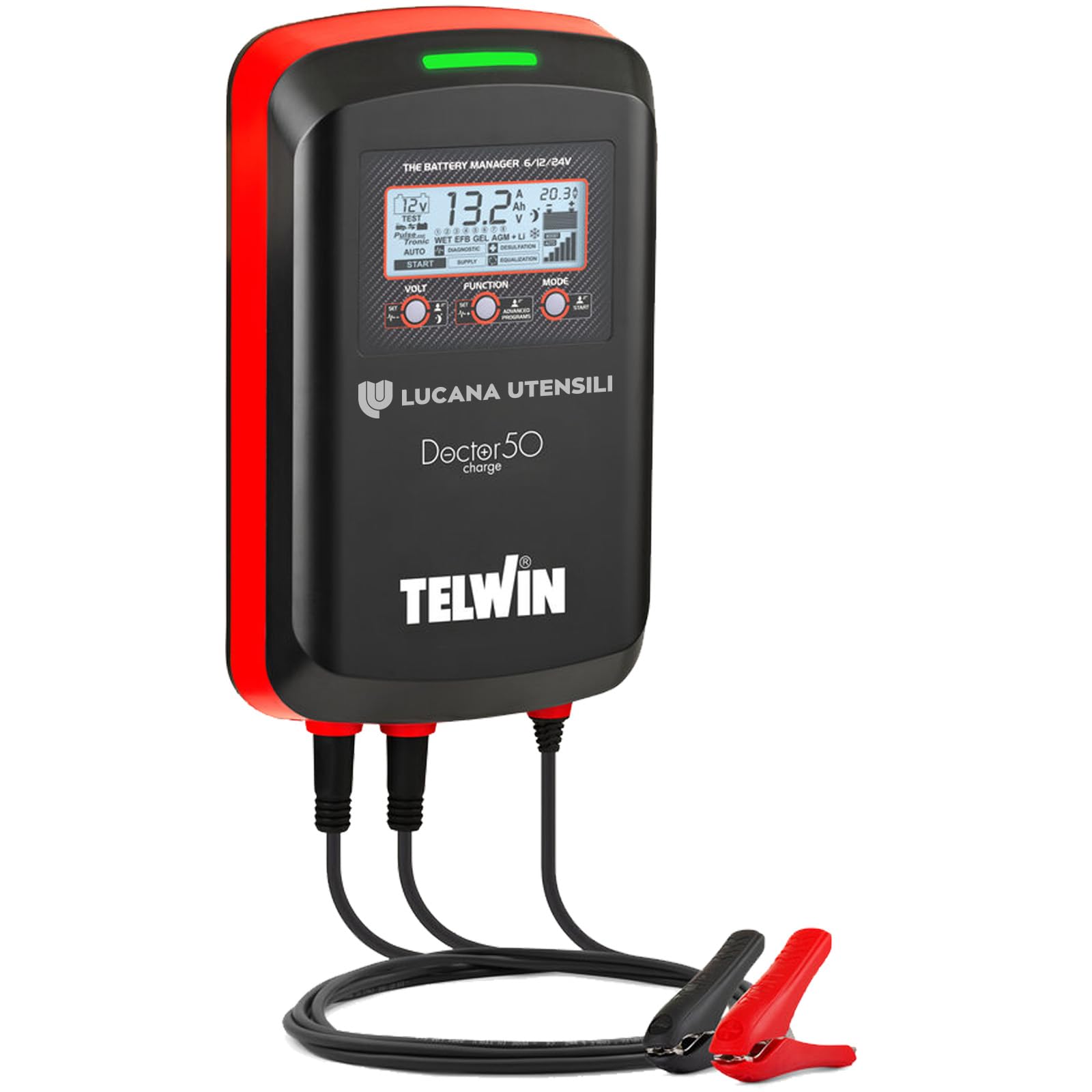 Lucana Utensili Caricabatterie elettronico Multifunzione 6V 12V 24V per Batterie Auto Moto TELWIN Tester Diagnostica Doctor Charge 50 Edizione 2023 - cod. 807613