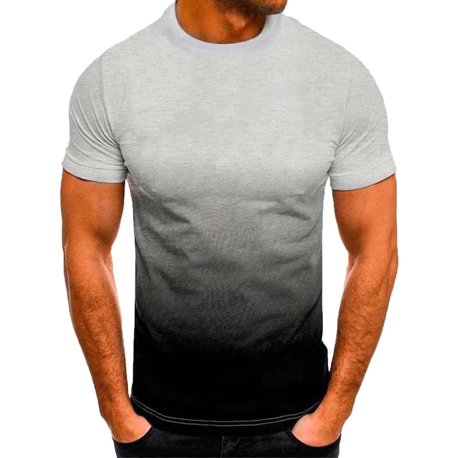 T Shirts for Men UK Summer Gradient 3D Print Casual Short Sleeve Tops Cotton Blend Lightweight Crewneck T-Shirt Workout Sports Basic Tee Gym Athletic Running Pullover Comfy Soft Tshirts