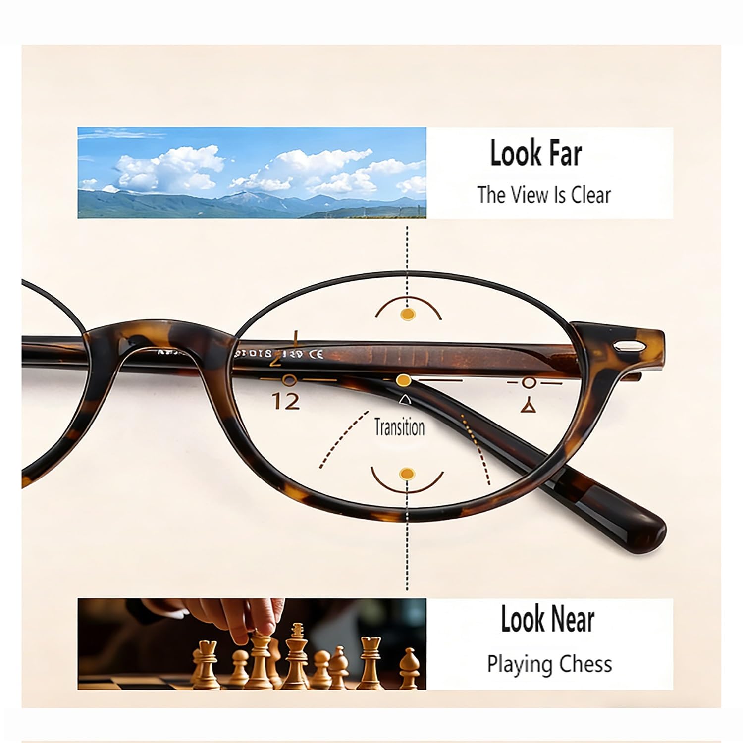 Unisex Progressive Multifokus Lesebrillen, Halbrahmen Klein Oval Lesebrille, Blaulichtfilter Brille