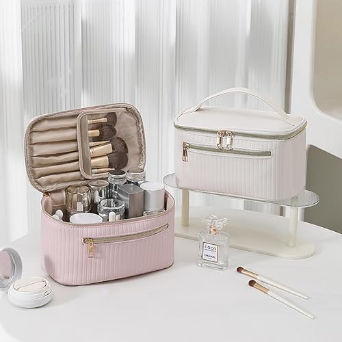 Miniatura 6 de Bolsa de maquillaje de viaje, bolsa de cosméticos de gran capacidad para mujeres, organizador de maquillaje de piel sintética, bolsa de cosméticos