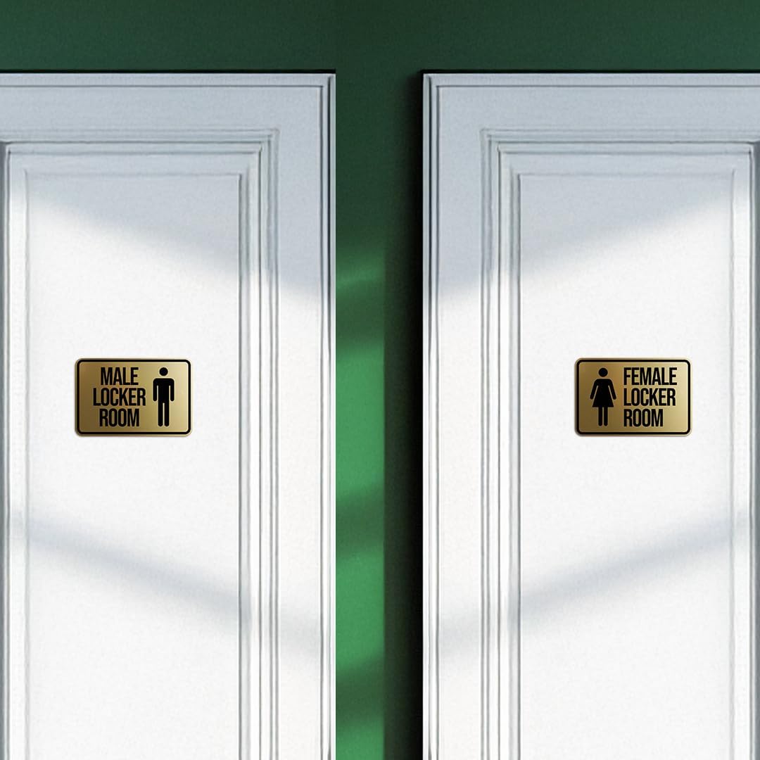 Signs ByLITA Classic Framed Male and Female Locker Room Signs (Brushed Gold) - Large - (2 Sets)