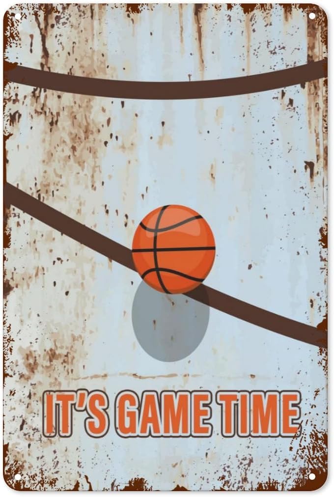 peiyeety Vintage Metal Tin Sign Basketball On Old Metal Retro Art Tin Sign Funny Decorations For Home Bar Pub Cafe Farm Room Metal Poster 8"x12"