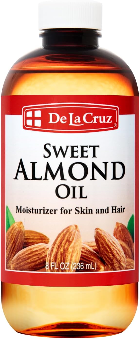 De La Cruz Sweet Almond Oil - Expeller Pressed Almond Oil for Skin and Hair 8 FL. OZ. (236 mL)