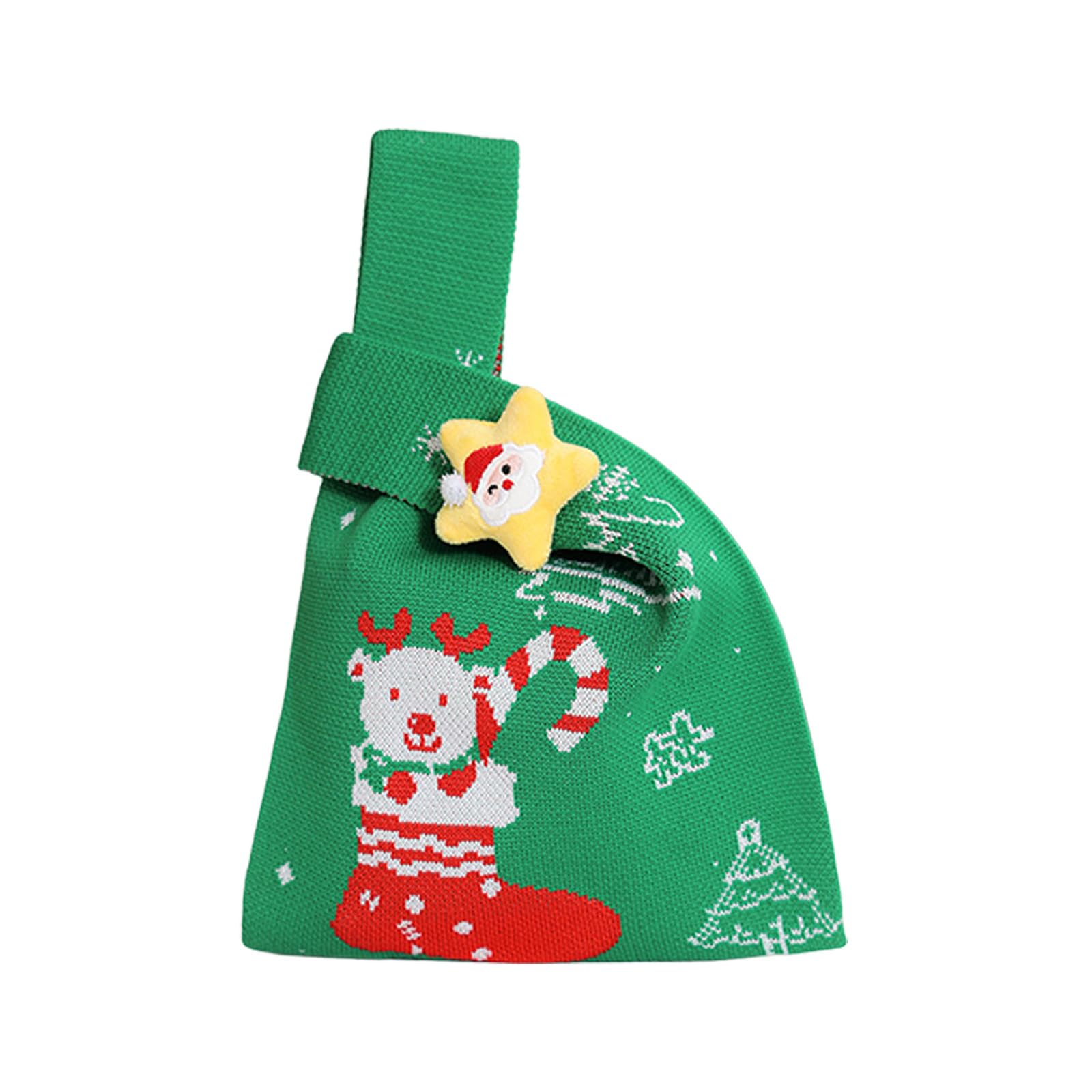 Msioytog Festival Santa Print Cloth Gift Sacks Stylish Washable Christmas Stocking for Home School Event and Family Gatherings Large Capacity Holiday Candy Bag