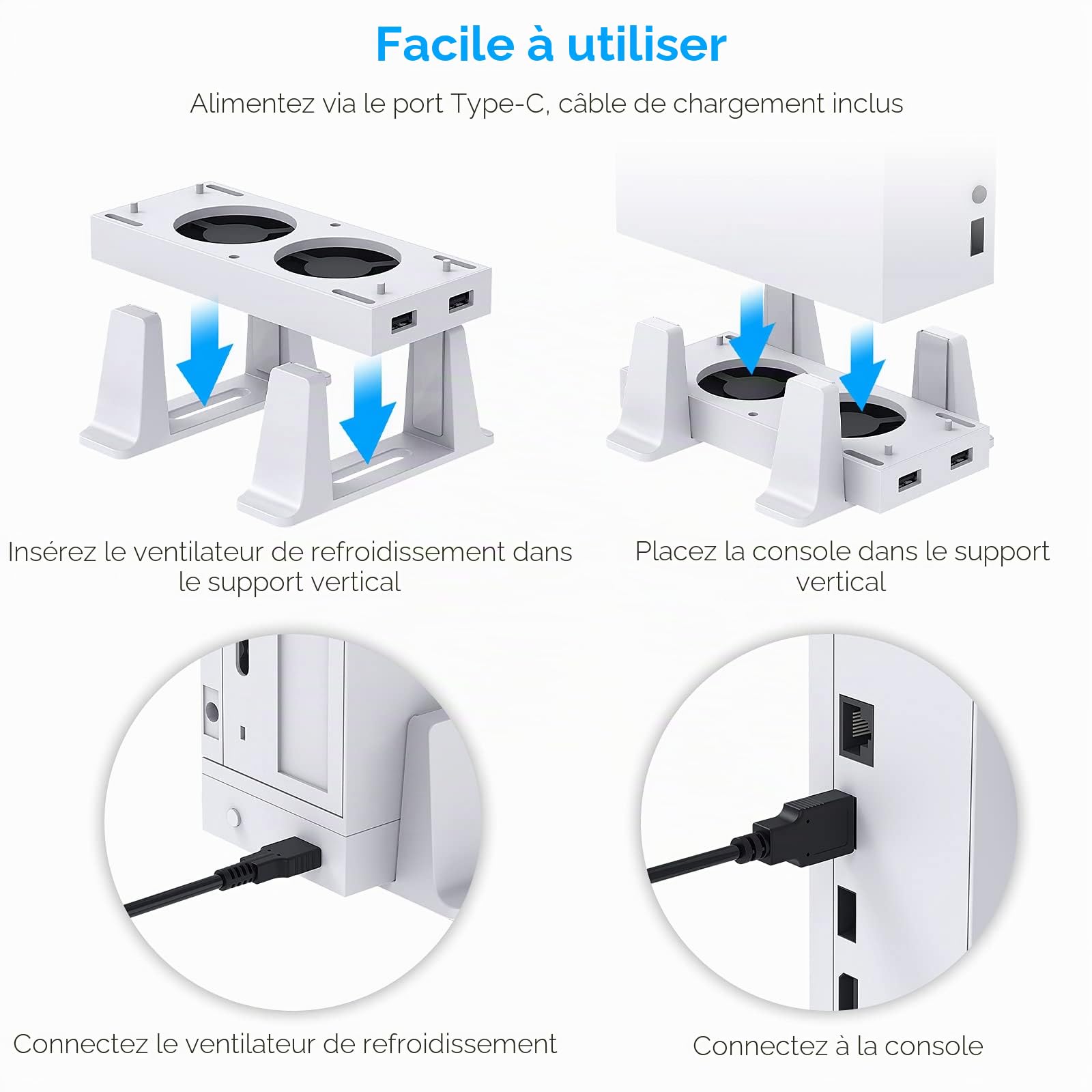 Support de Ventilateur de Refroidissement Compatible avec Xbox Series S, Base avec Ventilateur et Station d'accueil, 3 Niveaux de Vitesse Réglable et 2 Ports USB (Uniquement pour Xbox Series S)