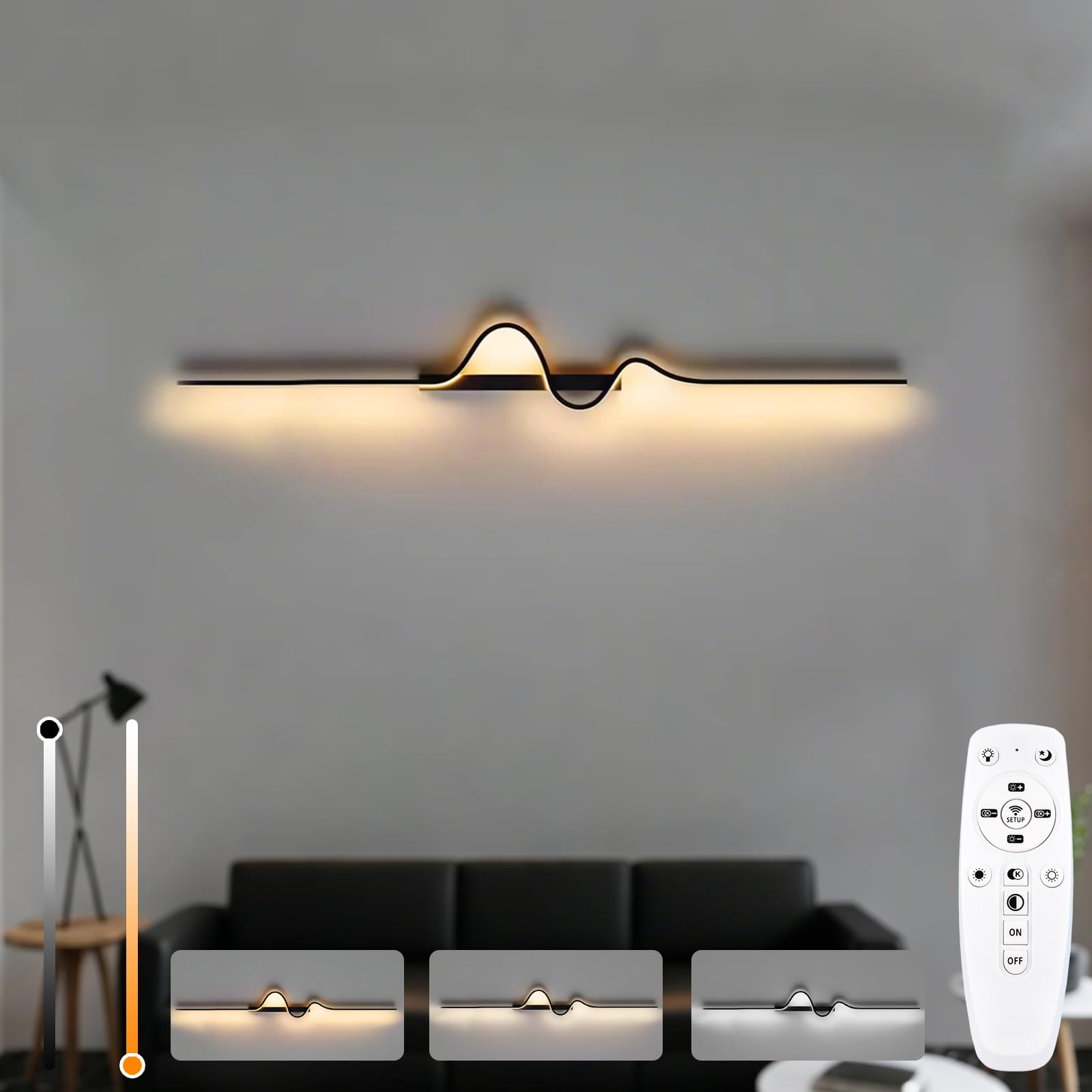 LED Wandlampe innen 16W 2000LM Wandleuchte Innen Dimmbare,100CM Wandleuchten mit Fernbedienung,Wandbeleuchtung schwarz für Schlafzimmer Korridor Wohnzimmer Treppe Kinderzimmer Büro Küche