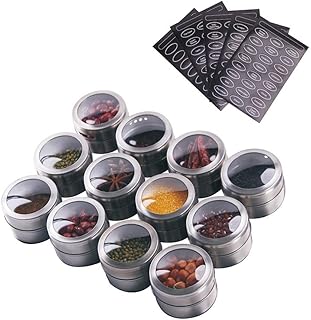 12 Powerful Magnetic Spice Tins- Stainless Steel Spice Storage Container...