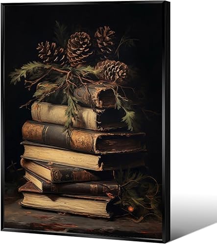 Lienzo decorativo vintage de Navidad para pared, diseño de invierno, libros de naturaleza muerta, póster de Academia Oscura Victoriana, decoración