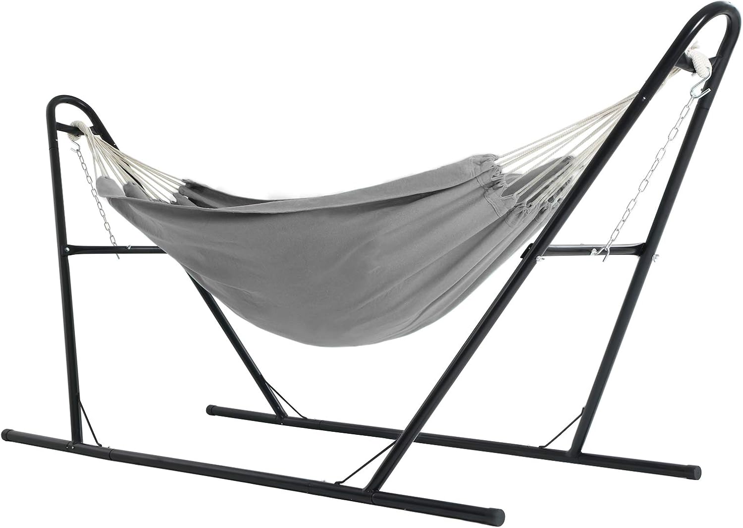 SONGMICS Hammock with Stand, 82.7 x 59.1 Inches, Sturdy Double-Rail Metal Frame with Extended Feet, Max. Load 550 lb, for Garden, Outdoor, Black Stand and Gray Hammock UGHS011G01