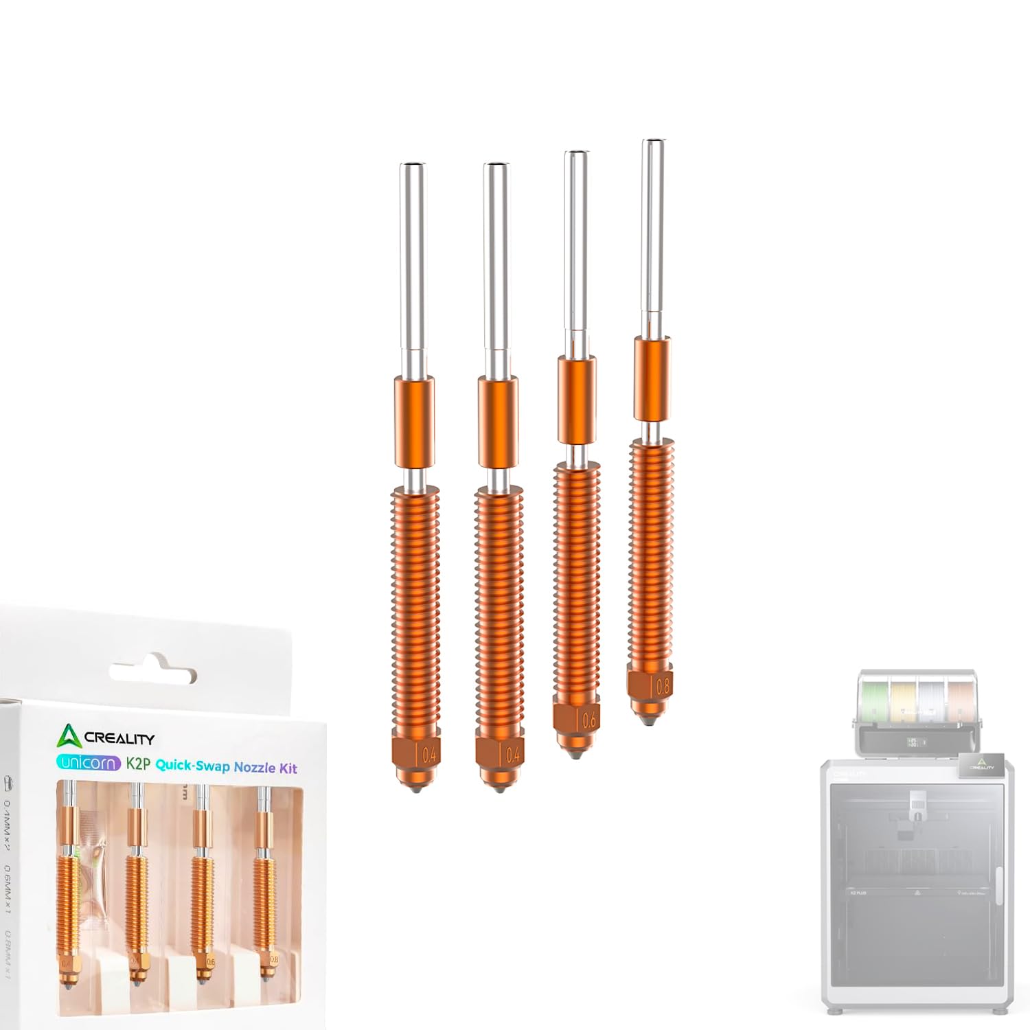 Creality K2P Unicorn - Kit de boquillas de intercambio rápido (4 piezas) con grasa térmica para impresora 3D K2 Plus, instalación rápida, impresión de alto flujo, material mejorado, múltiples opciones