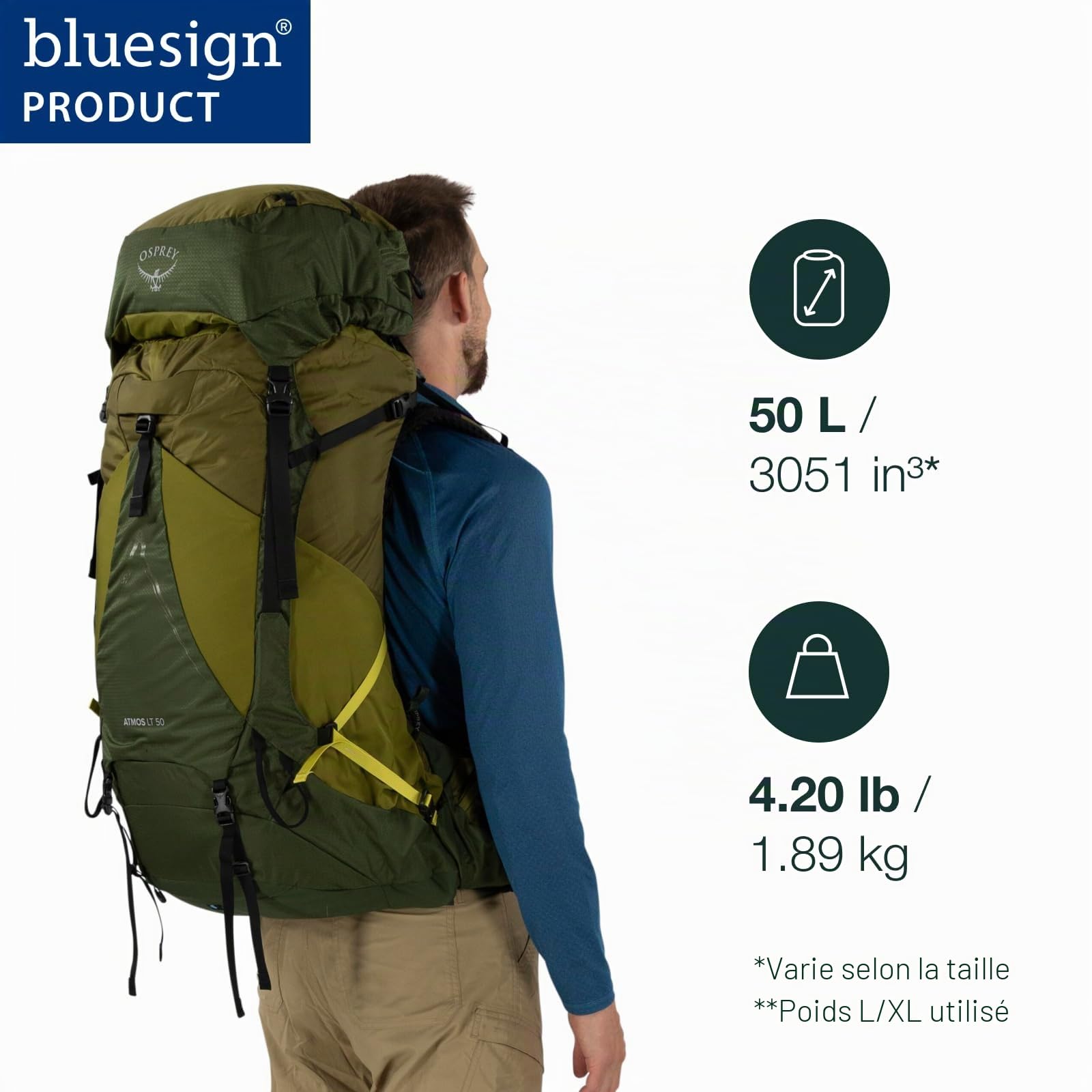 Osprey Atmos AG LT Sac de trekking homme, 50L Small/Medium, Blue