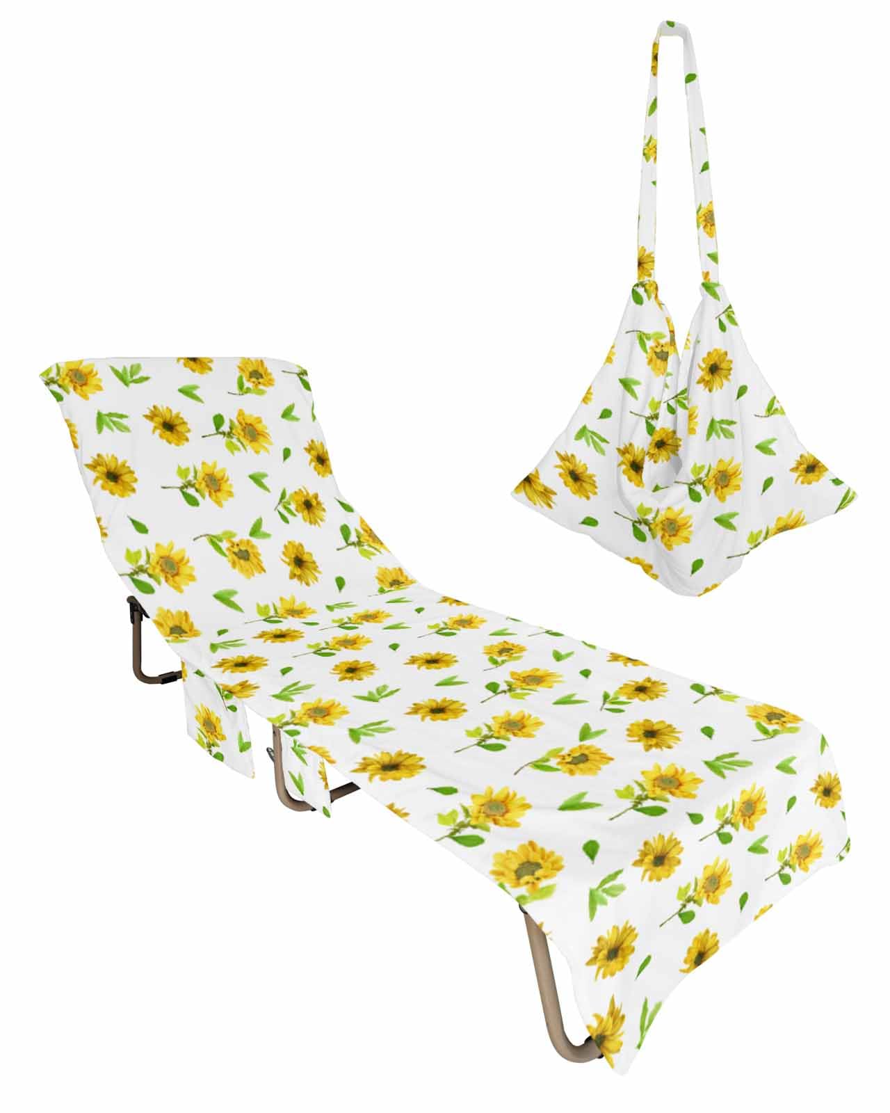 Yellow Daisy Beach Lounge Chair Towel Cover, Soft Chaise Lounge Towel with Side Pockets Patio Pool Chairs Cover for Beach/Pool Sunbathing 29x85 Elegant Spring Floral Summer Botanical