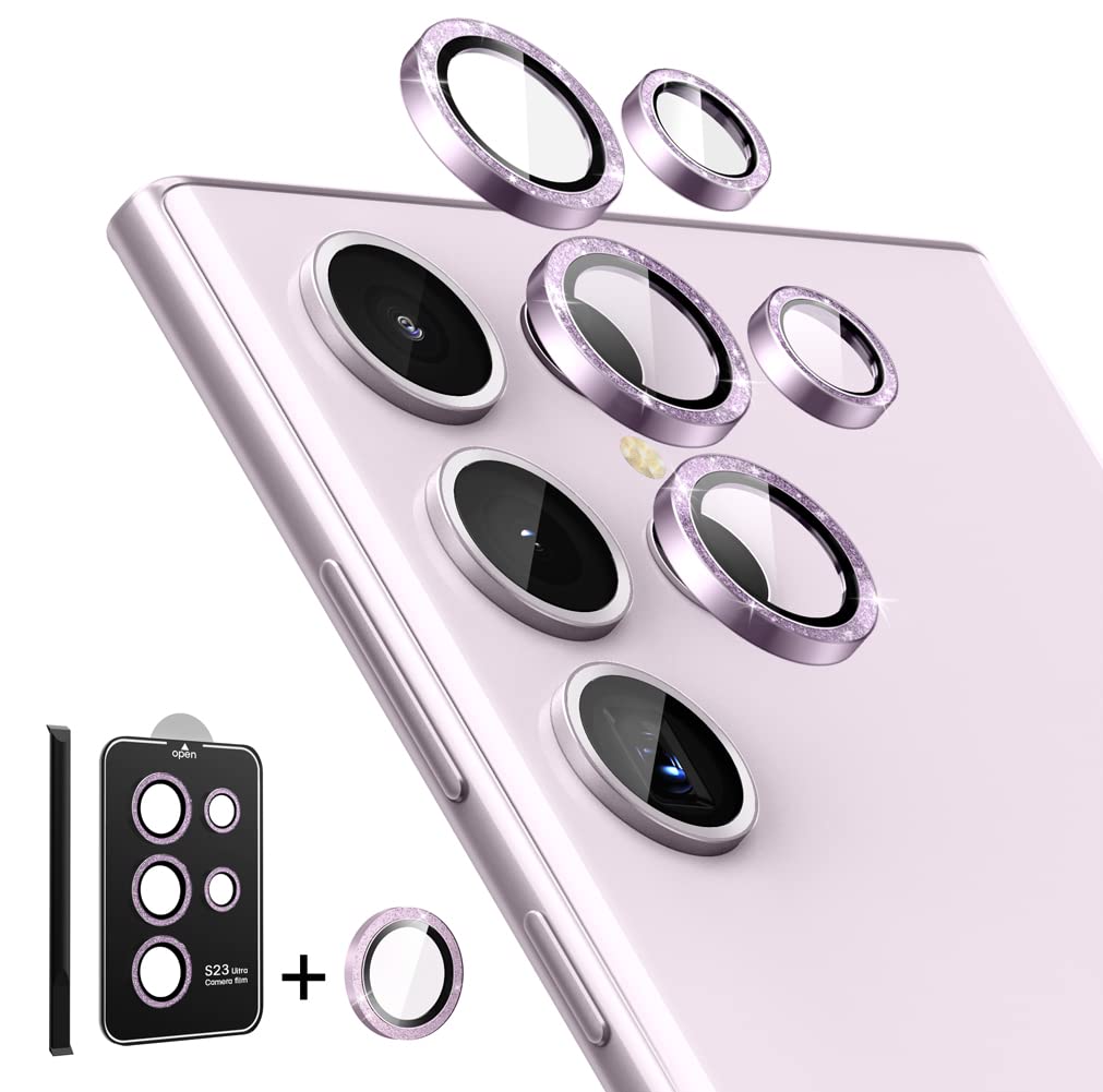 i-Blason Camera Lens Protector for Samsung Galaxy S23 Ultra, [9H Tempered Glass] Ultra-Thin Anti-Scratch Glass Camera Cover [Includes Easy Removal Tool] (PurpleGlitter)