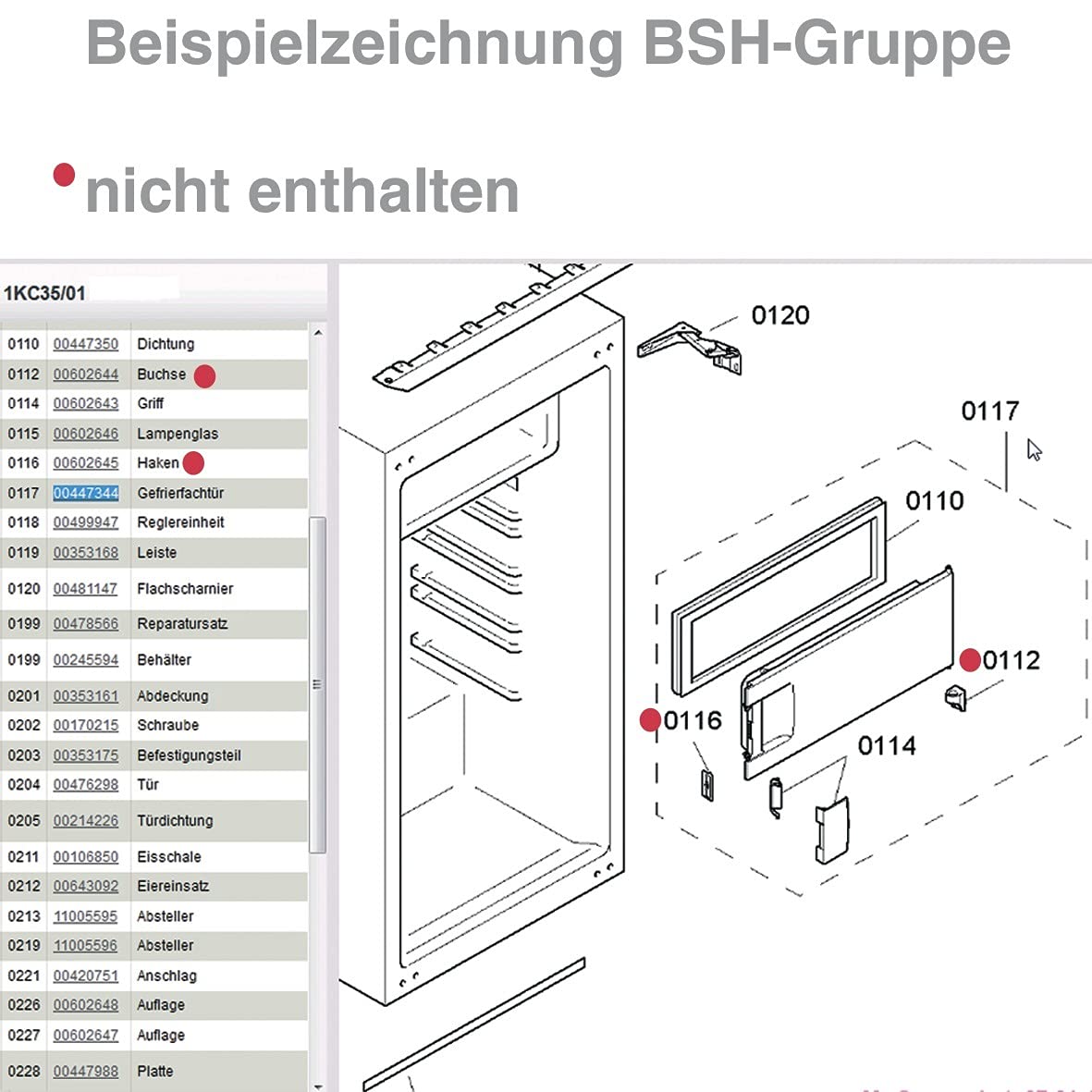 Gefrierfachtür komplett 00447344 447344 Bosch, Siemens, Neff  
